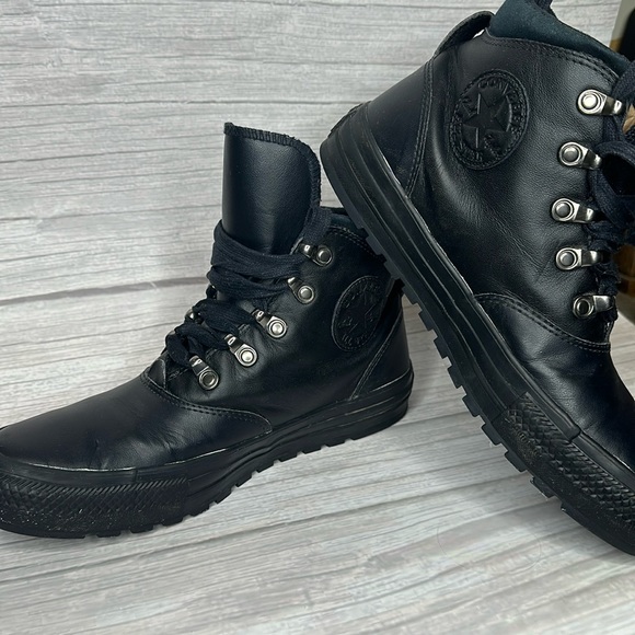 Converse ( Chucks ) All Black leather high top (Monochrome) men’s 9 women 7 - Picture 1 of 16
